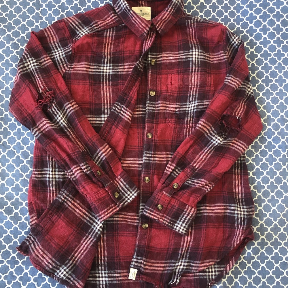 American Eagle, red, oversized women’s flannel, size S
